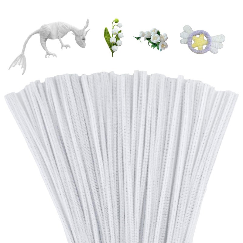 Mnuizu 200pcs Pipe Cleaners,Pipe Cleaners Chenille Stems for Craft, Fuzzy Sticks Christmas Craft Supplies for DIY Art & Creative Crafts Decorations(White) - Image 1
